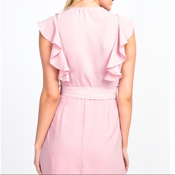 Dusty Pink Ruffle Sleeveless Tie Button Dress - Picture 8 of 8